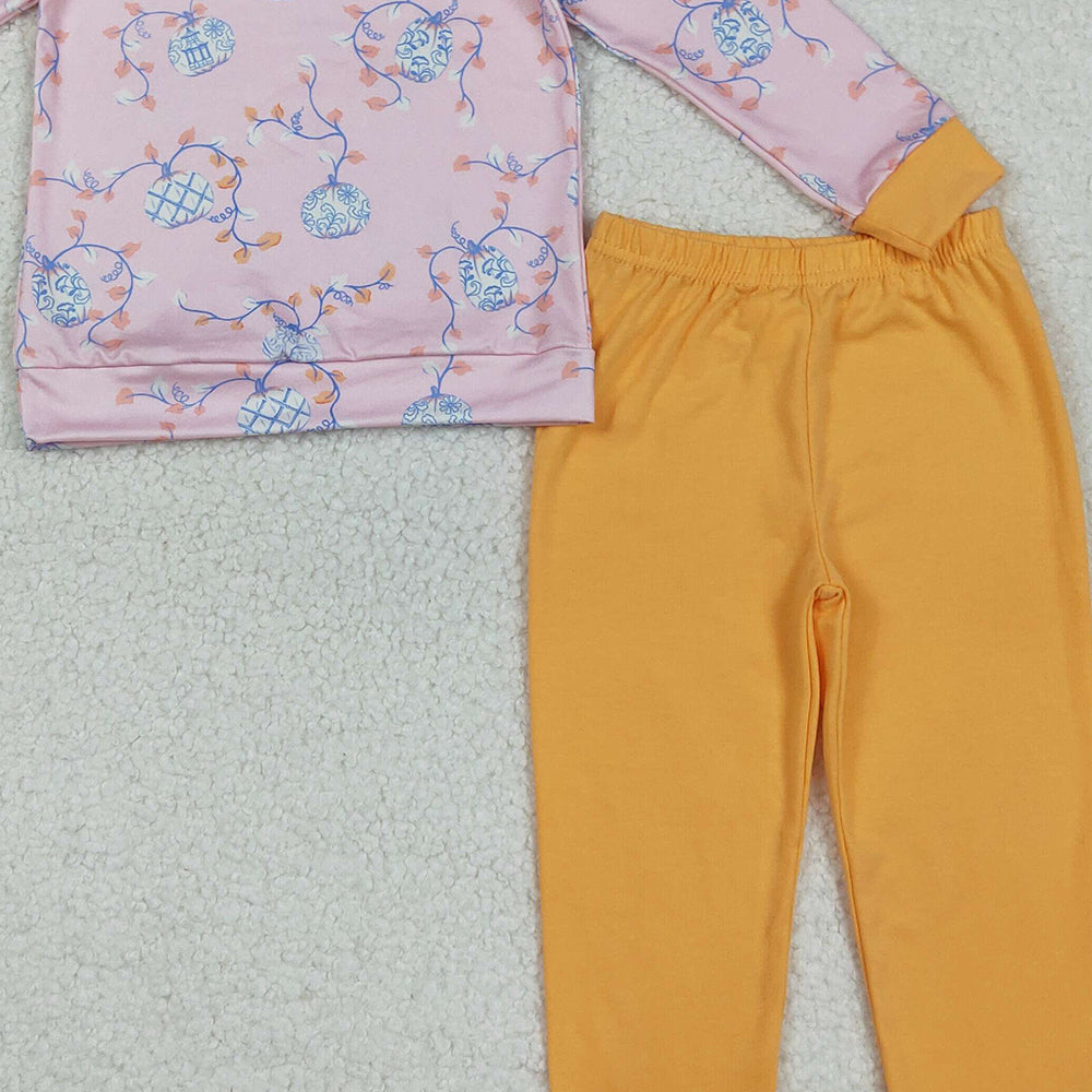 RTS NO MOQ （In stock）BLP0835 Baby Boys Winter Outfits Baby Boys Pumpkins Leaves Plaid Top Legging Fall Pant Sets