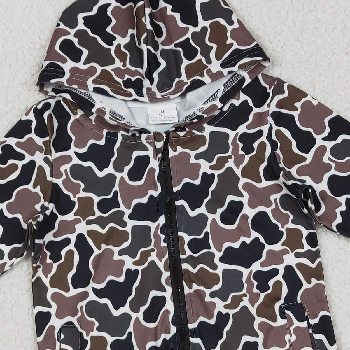 12.13 RTS NO MOQ （In stock）BT1382 Baby Boys Southern Dark Brown Camo Pockets Zipper Hoodie Jackets Top