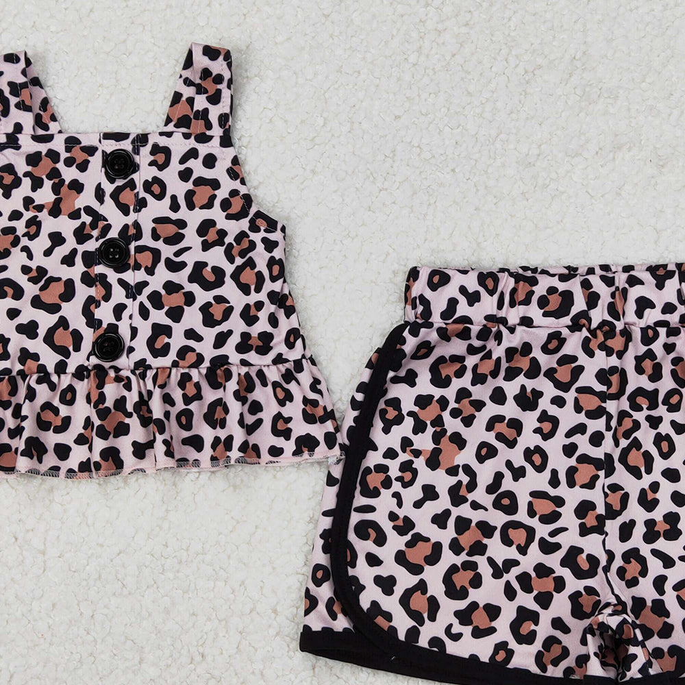5.19  GSSO2053  RTS NO MOQ Straps leopard peplum shorts girls summer outfits