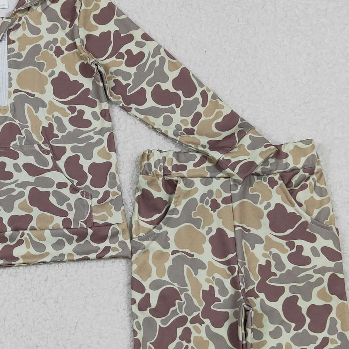 10.28 RTS NO MOQ （In stock）BLP1266 Baby Boys Winter Outfits Baby Boys Khaki Camo Hoodies Pockets Legging Pants Hunting Clothes Set