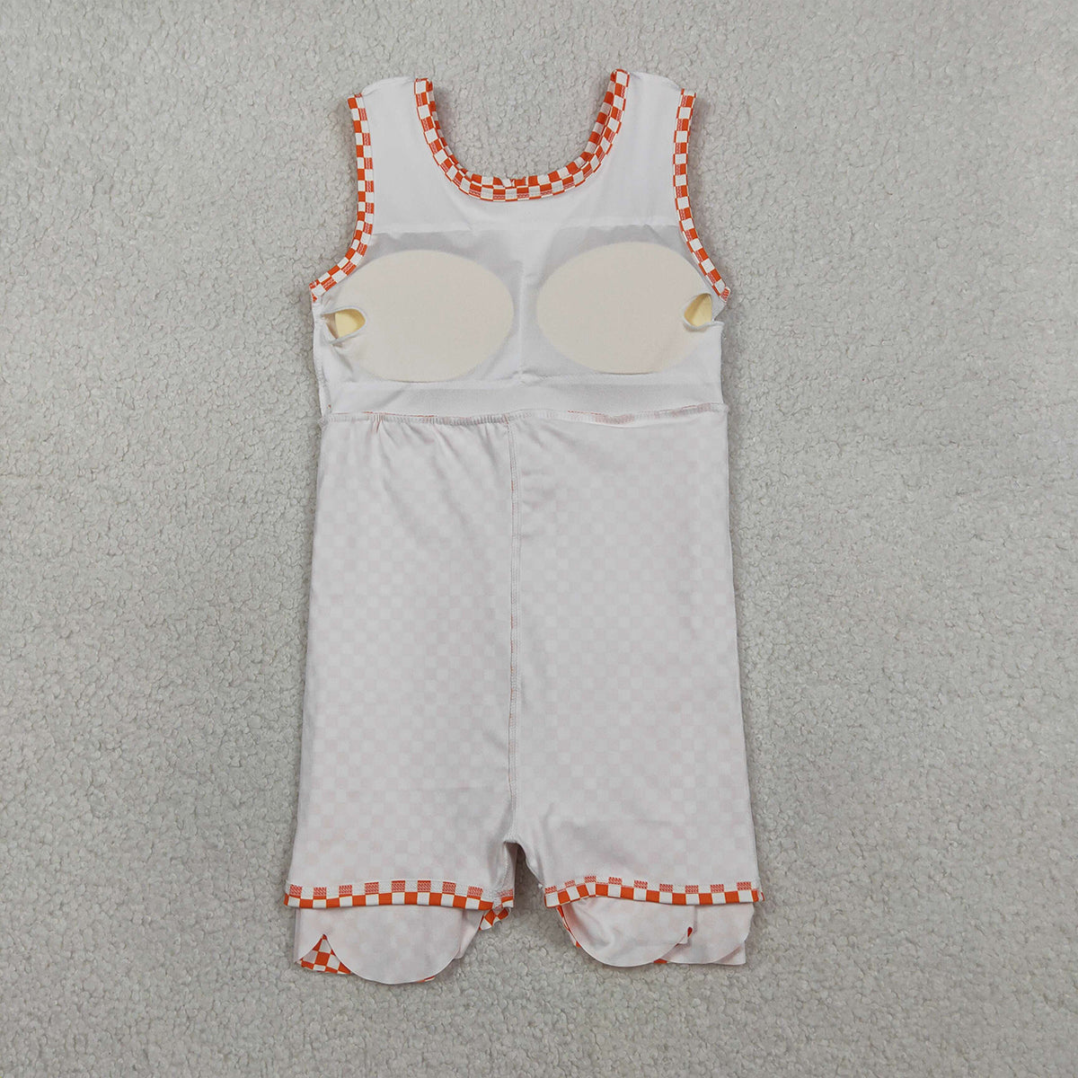 3.30 RTS NO MOQ （In stock）GSD3428 Sleeveless orange plaid scallop kids girls athletic dress