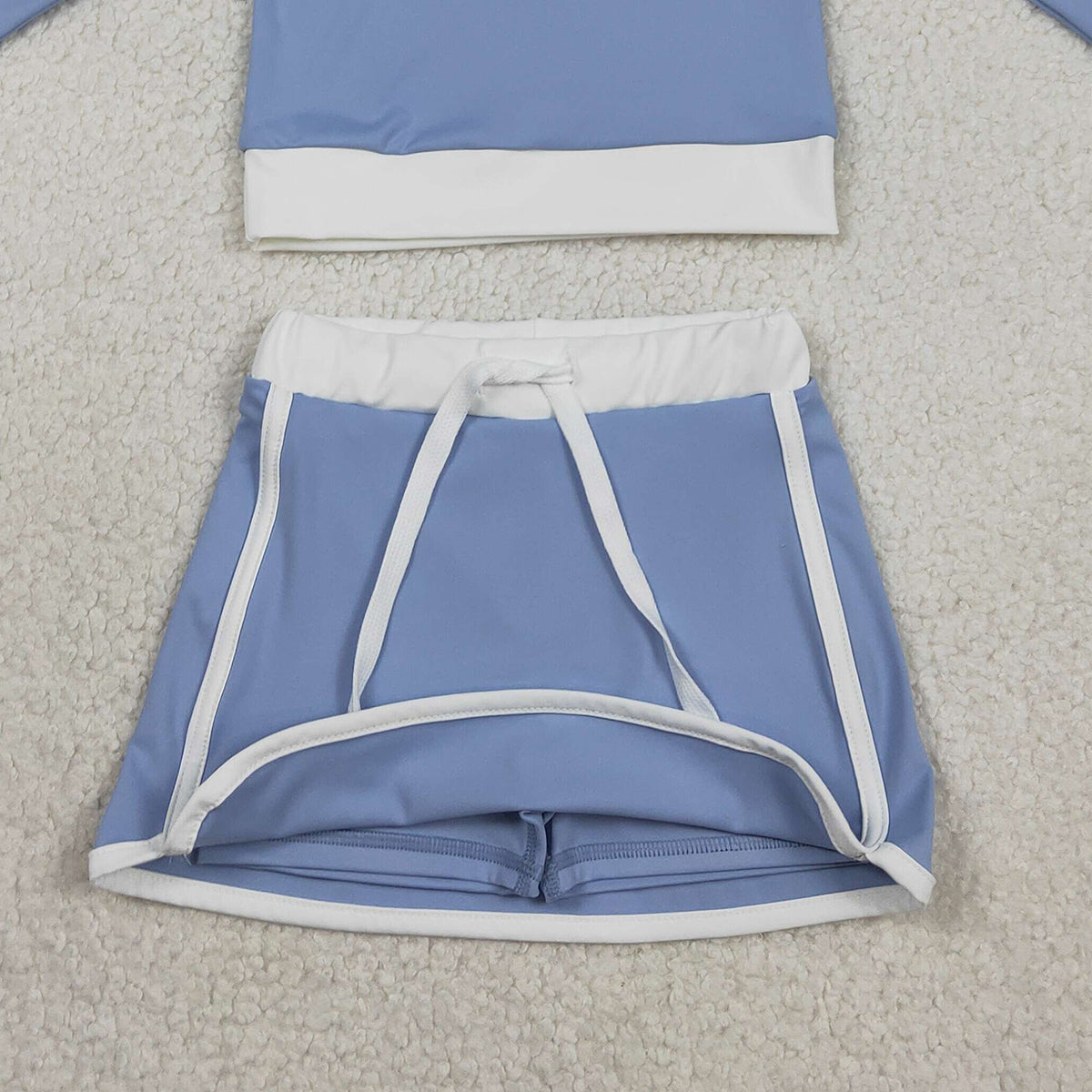 1.31 RTS NO MOQ （In stock）GLD1483 Baby Girls Blue Long Sleeve Top Skirts Shorts Yoga Active Clothes Sets