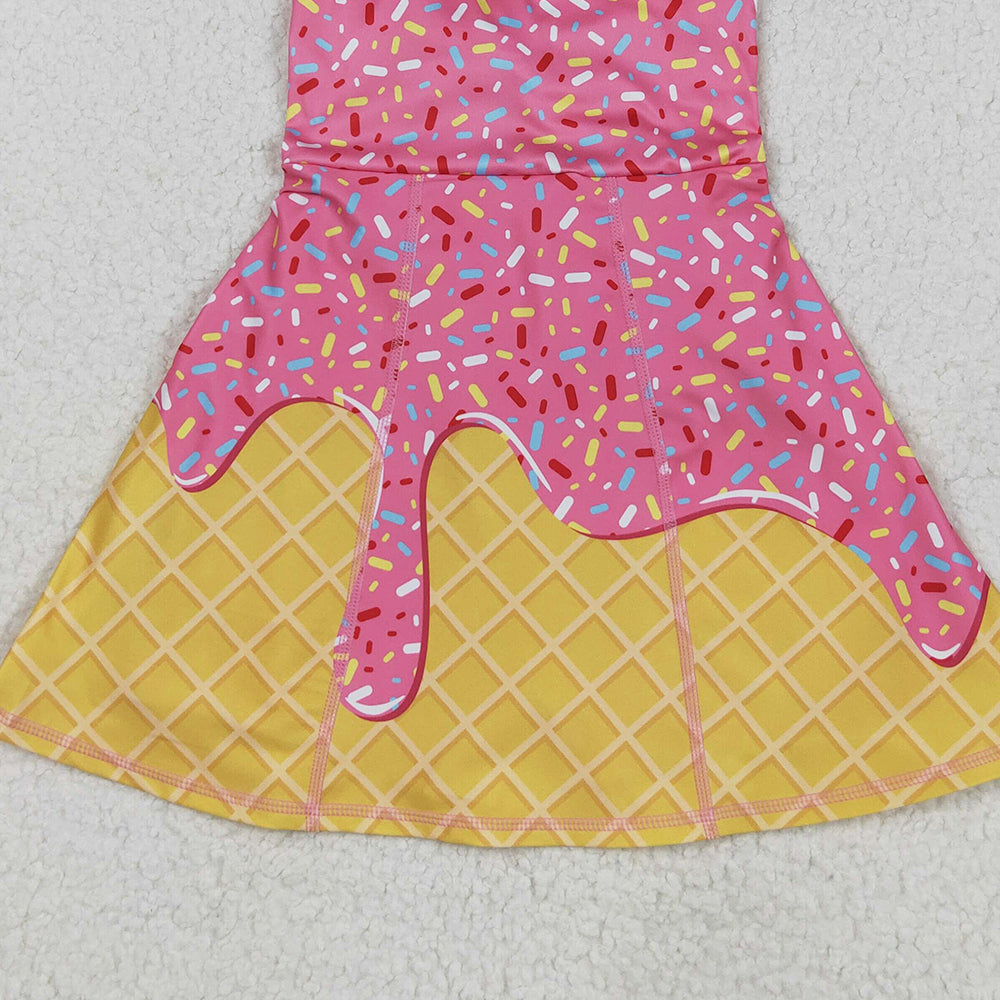 7.05 GSD2417RTS NO MOQ Baby Girls Summer Yoga Dress Baby Girls Pink Ice-cream Drip Yoga Skort Knee Length Dresses