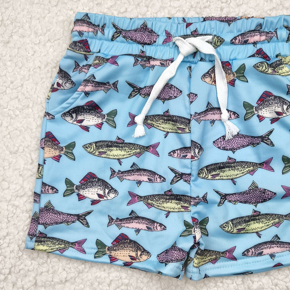 S0542RTS NO MOQ Baby Boys Summer Swimsuits Blue fish kids boys summer swim trunks