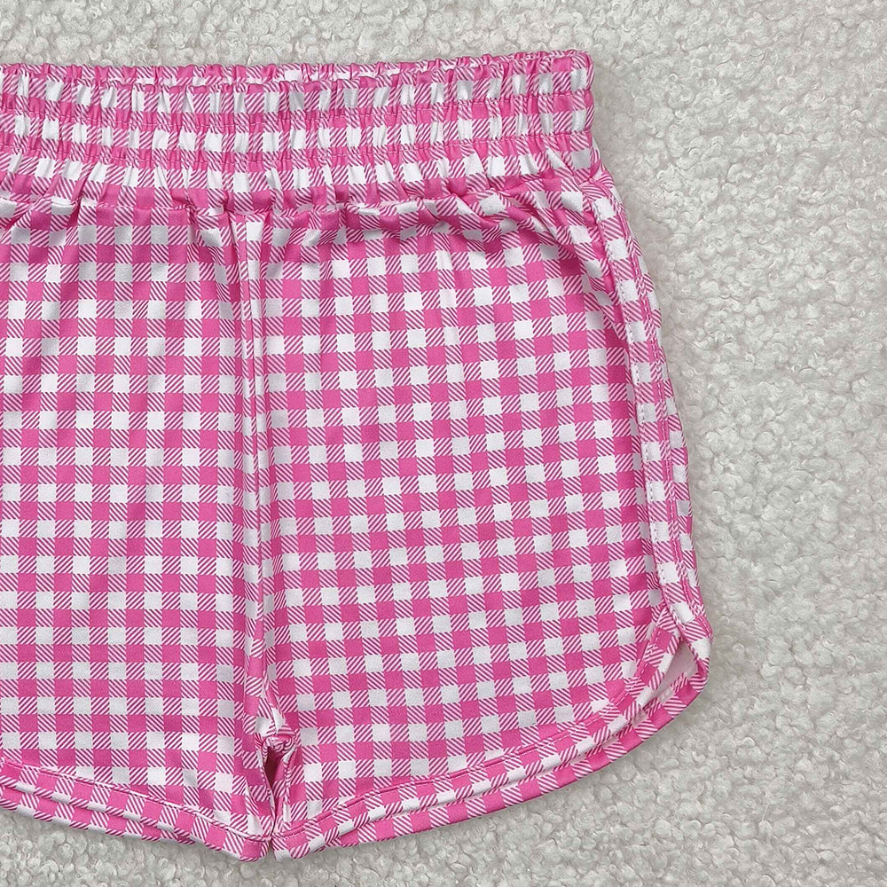 6.10  SS0472 RTS NO MOQ Baby Girls Summer Shorts Pink plaid elastic waist kids girls summer shorts