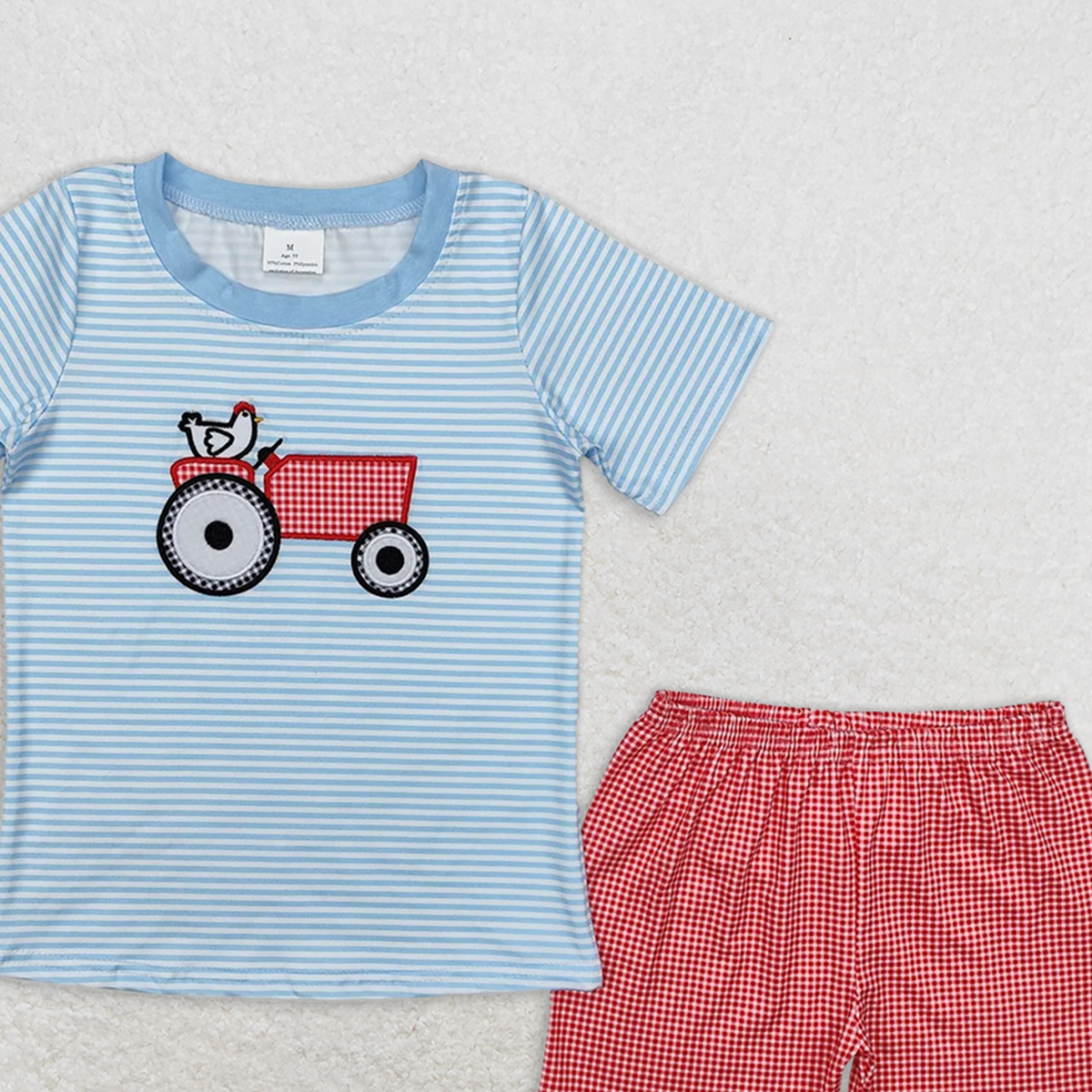 BSSO1172RTS NO MOQ Baby Boys Summer Boys Outfits Baby Boys Farm Chicken Shirt Shorts Clothes Sets