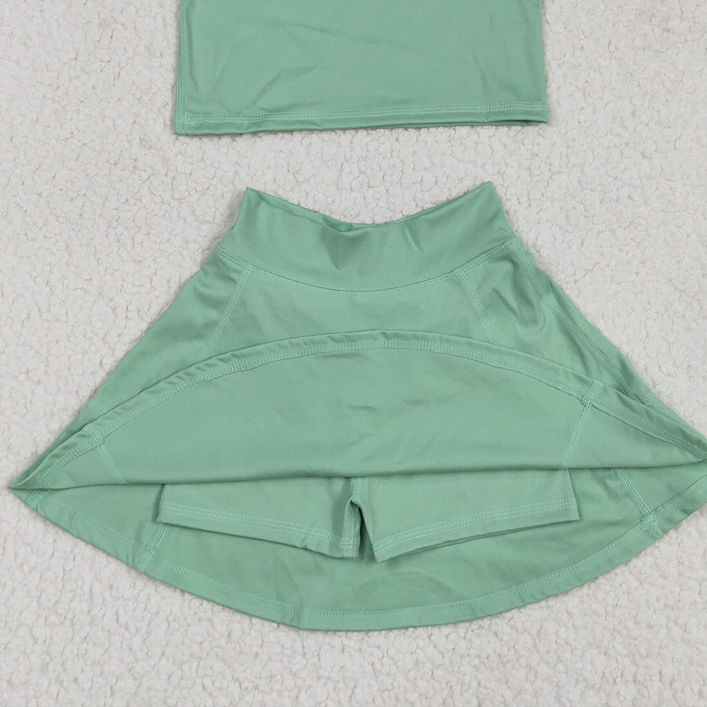 7.16  GSD1984 RTS NO MOQ Baby Girls Yoga Outfits Baby Girls Green Vest Top Sports Skorts Clothes Sets