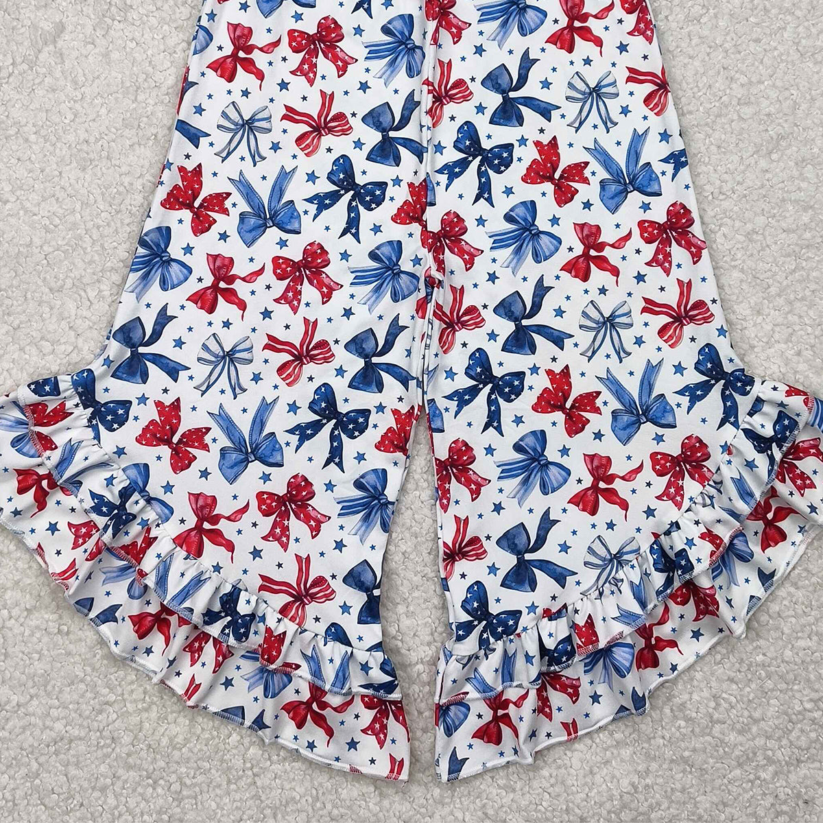 6.09   SR2865 RTS NO MOQ  Baby Girls Summer Jumpsuits Straps stars blue red bow girls 4th of july jumpsuit