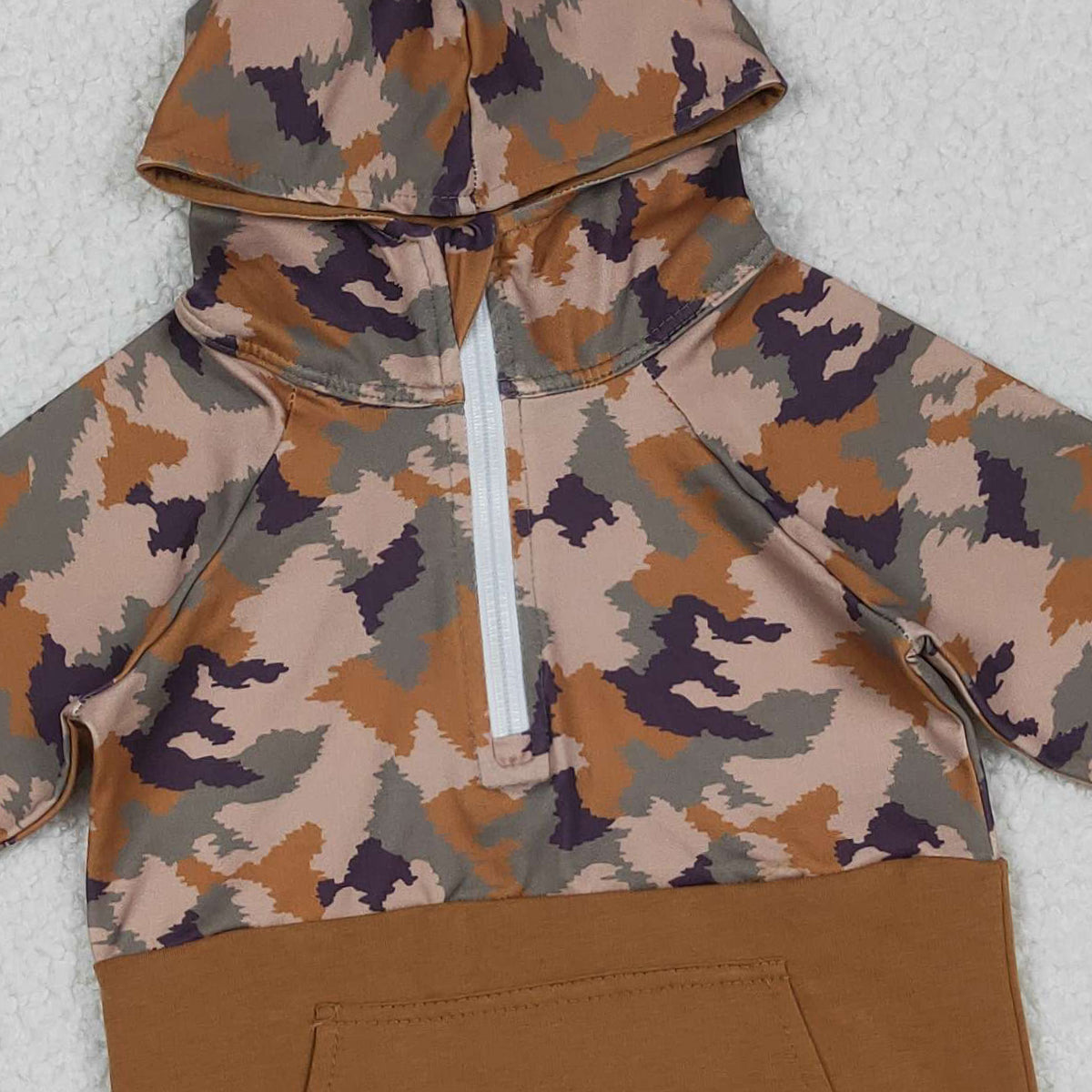 12.6 RTS NO MOQ （In stock）BT0912 Baby Boys Southern Brown Camo Pocket Zipper Hooded Top