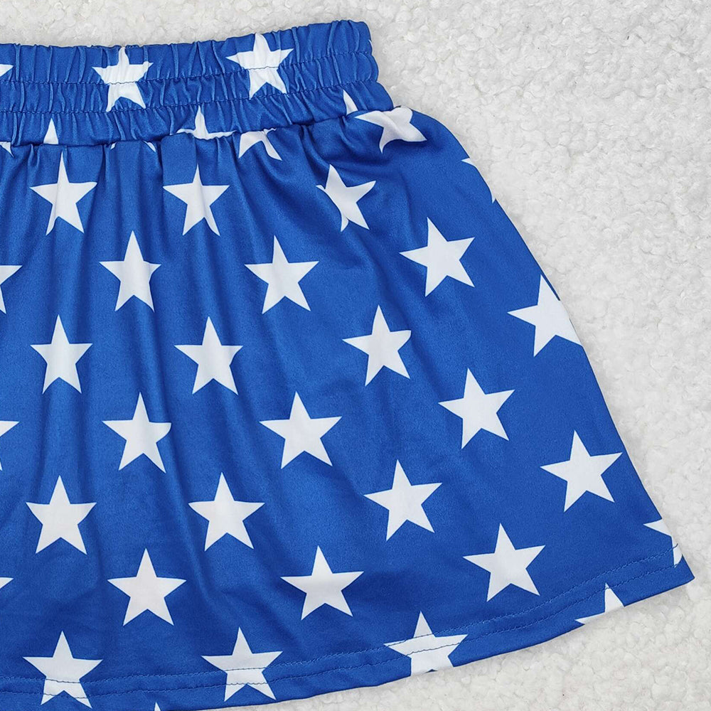 GLK0051Kids Girls Blue Stars Red Stripe 4th of July Skirt Casual Cotton Skirt for Children's Clothing