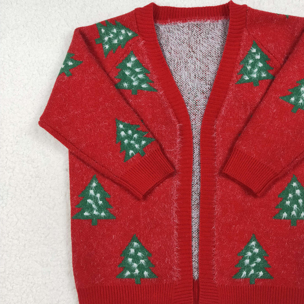 RTS NO MOQ （In stock） GT1114 Baby Girls Long Sleeve Tops Baby Girls Red Christmas Tree Long Sleeve Sweaters