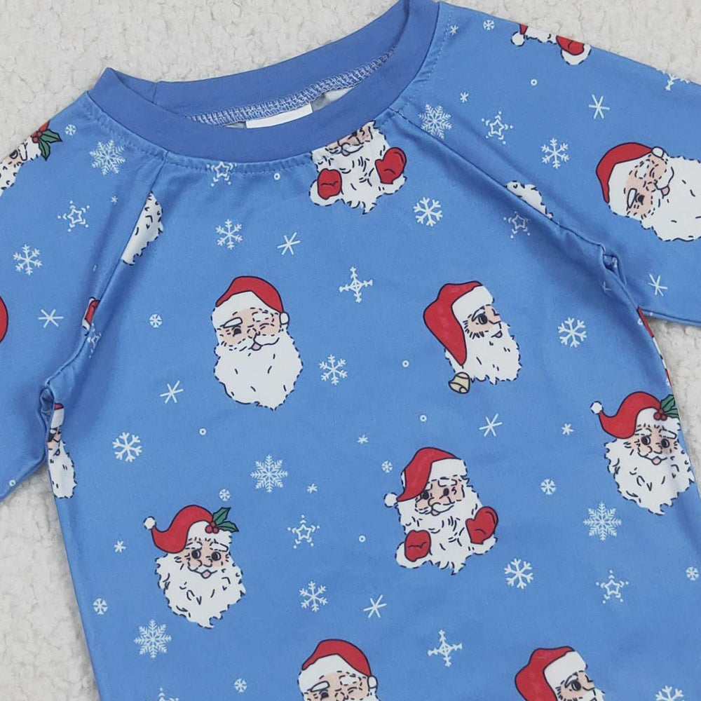 RTS NO MOQ （In stock）BT1289 Baby Boys Long Sleeve Tops Baby Boys Blue Santa Snowflake Christmas Shirts Top