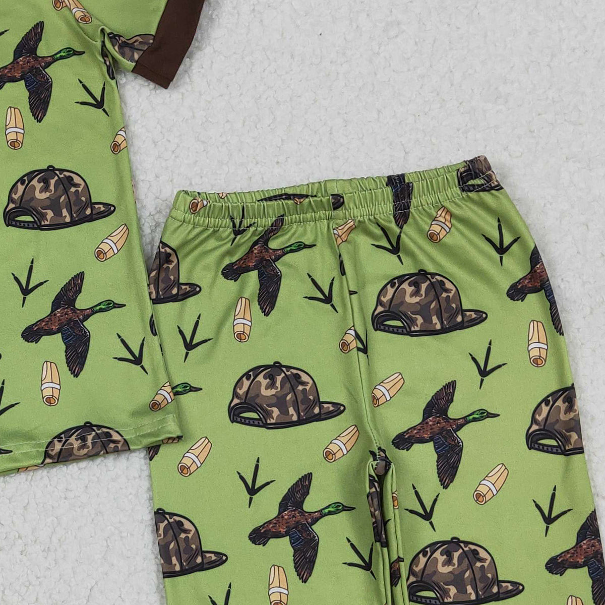 12.12 RTS NO MOQ （In stock）BSPO0636 Baby Boys Ducks Calls Camo Hats Top Pants Hunting Pajamas Sets