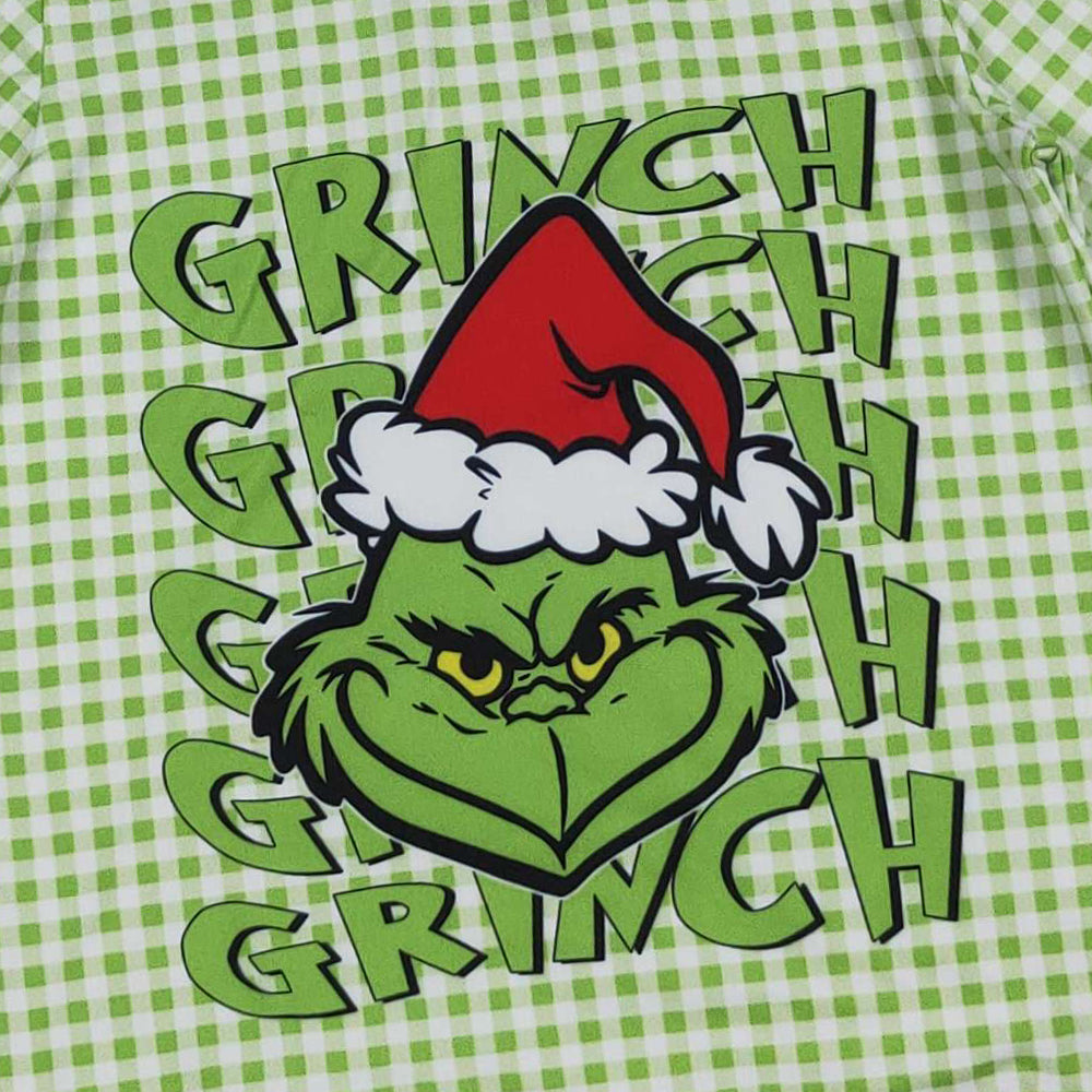 9.27 RTS NO MOQ （In stock）BT1321 Baby Boys Long Sleeve Tops Baby Boys Green Face Plaid Christmas Tee Shirts Top