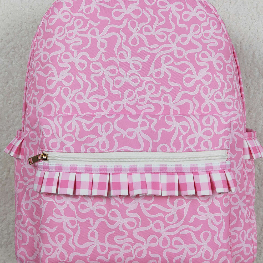 RTS NO MOQ （In stock）BA0308 Baby Bags Baby Girls Pink Bows Plaid Ruffle School Bags
