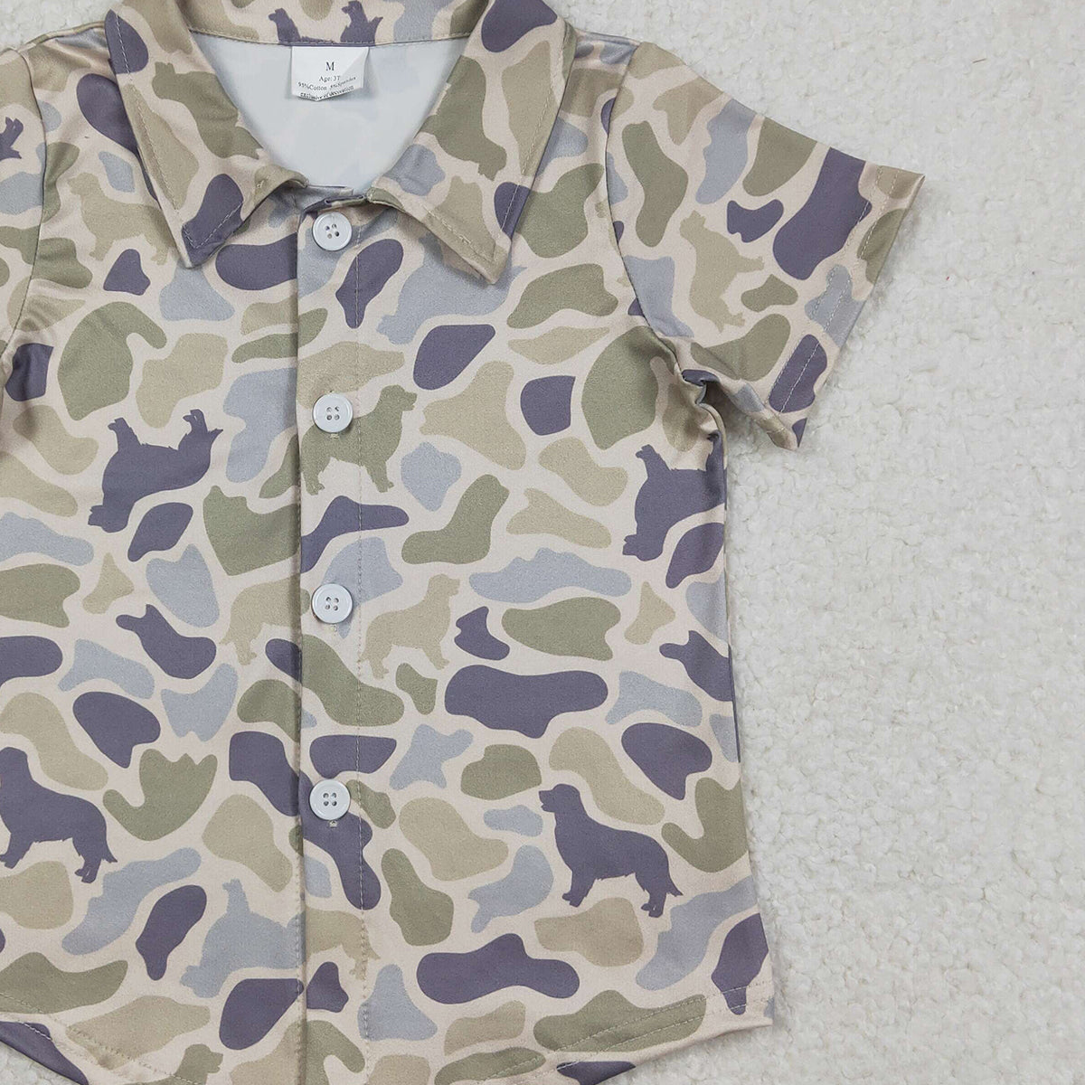 12.29 RTS NO MOQ （In stock）BT1563 Baby Boys Southern Dogs Camo Hunting Button Shirts Top