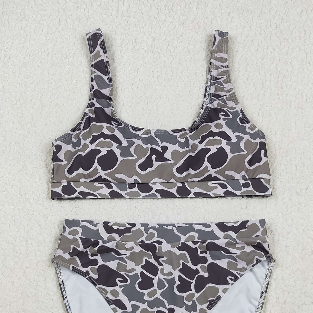 RTS NO MOQ （In stock） S0573+S0574 Adult Women's Swimsuit camo adult women summer swim top  Bottomland camo adult women summer swim bottom