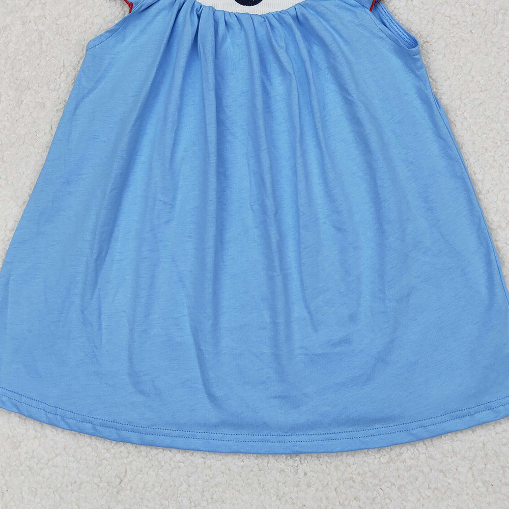 4.30 GSD1818 RTS NO MOQ Light blue boat smocked girls 4th of july dresses