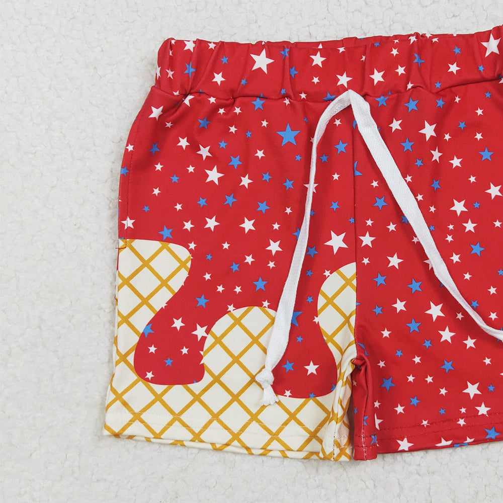 8.13  SS0612 RTS NO MOQ Baby Boys Summer Shorts Baby Boys Red Drip Stars Pockets Team Shorts Bottom