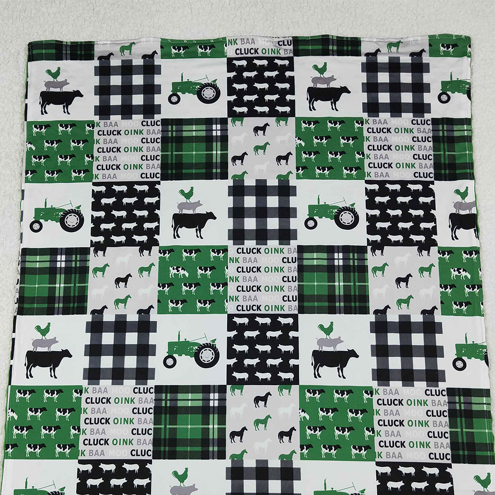 10.13 RTS NO MOQ （In stock）BL0056 Baby Kids Green Chicks Bows Farm Western blankets