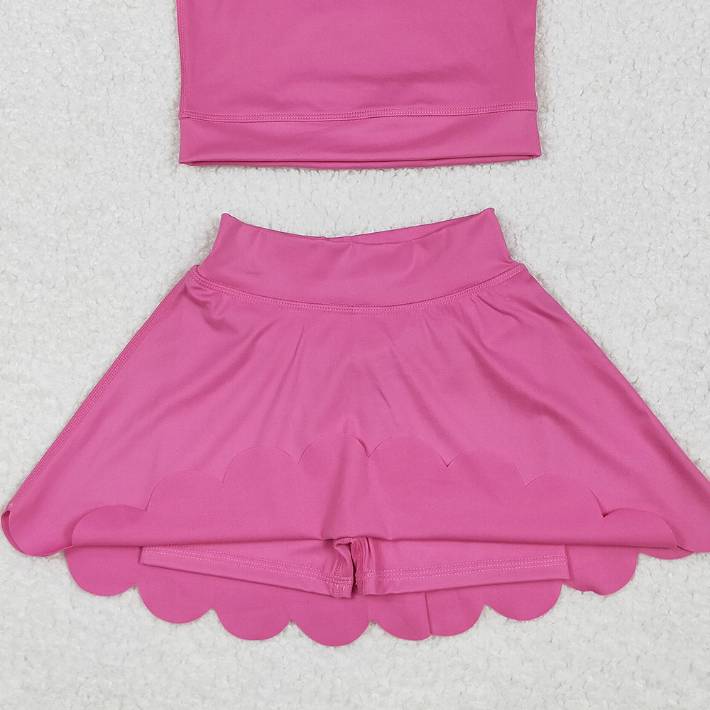 7.23  GSD2092 RTS NO MOQ Baby Girls Yoga Outfits Baby Girls Hot Pink Yoga Vest Skirt Active Wear Clothes Sets