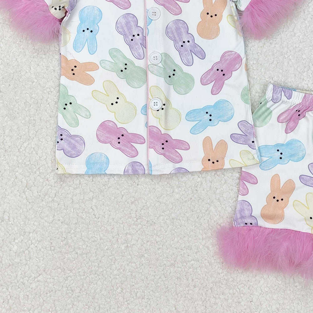 GSSO2020Girls Colorful Bunny Fur Pajamas Button down Easter Sleepwear Comfortable Soft Polyester Nightgown for Kids