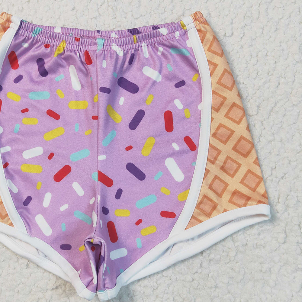 7.15 SS0572RTS NO MOQ Baby Girls Shorts Baby Girls Purple Ice-cream Drip Yoga Shorts Bottoms