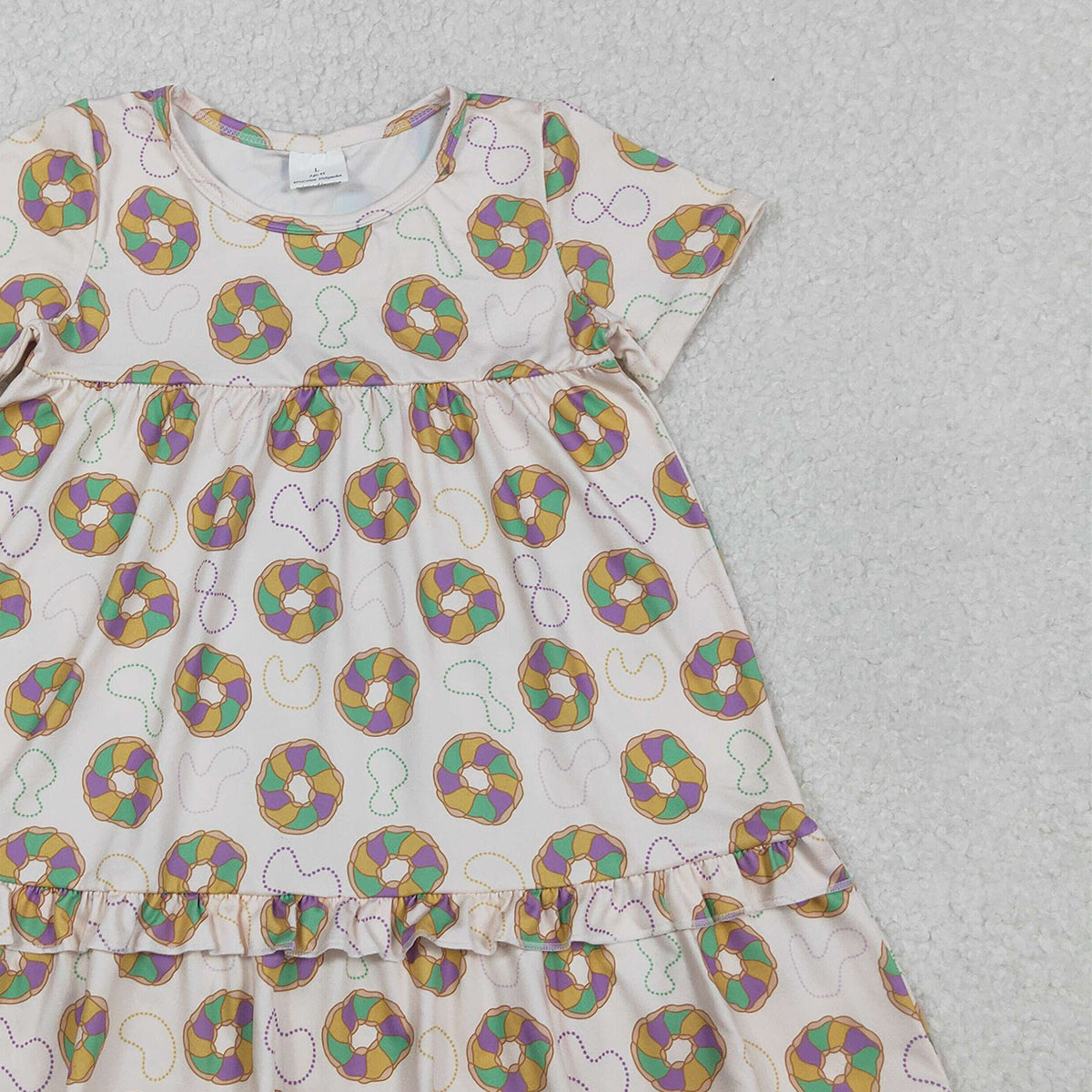 11.5 RTS NO MOQ （In stock）GSD2838 Baby Girls Mardigras Donuts Plaid Ruffle Knee Length Dresses