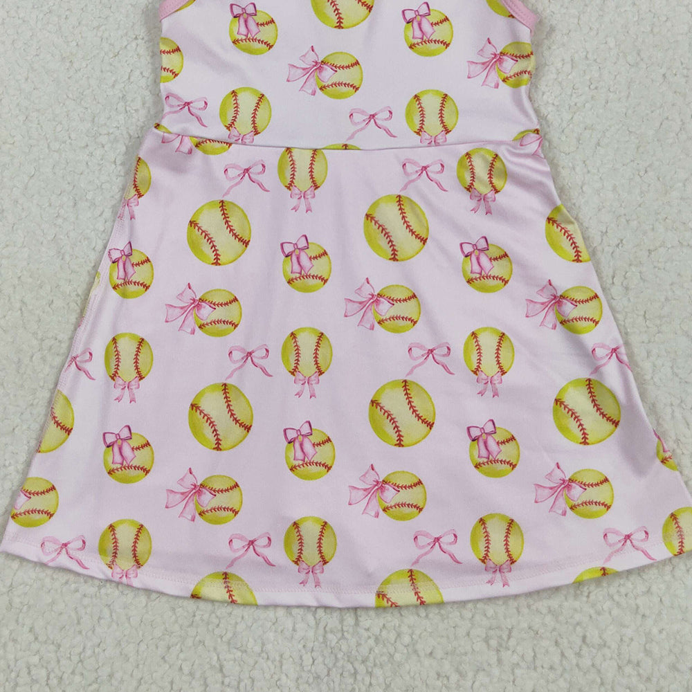 GSD2048RTS NO MOQ Baby Girls Summer Yoga Dress Kids Girls Sleeveless Softball Bow Active Wear Dress - Lightweight Comfortable Girls' Sportswear