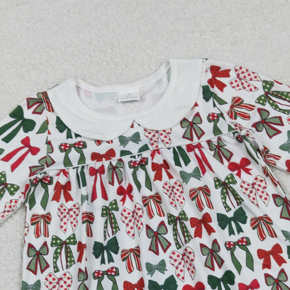 RTS NO MOQ （In stock）GLD1237 Baby Girls Winter Dress Baby Girls Green Red Bows Plaid Christmas Knee Length Dresses