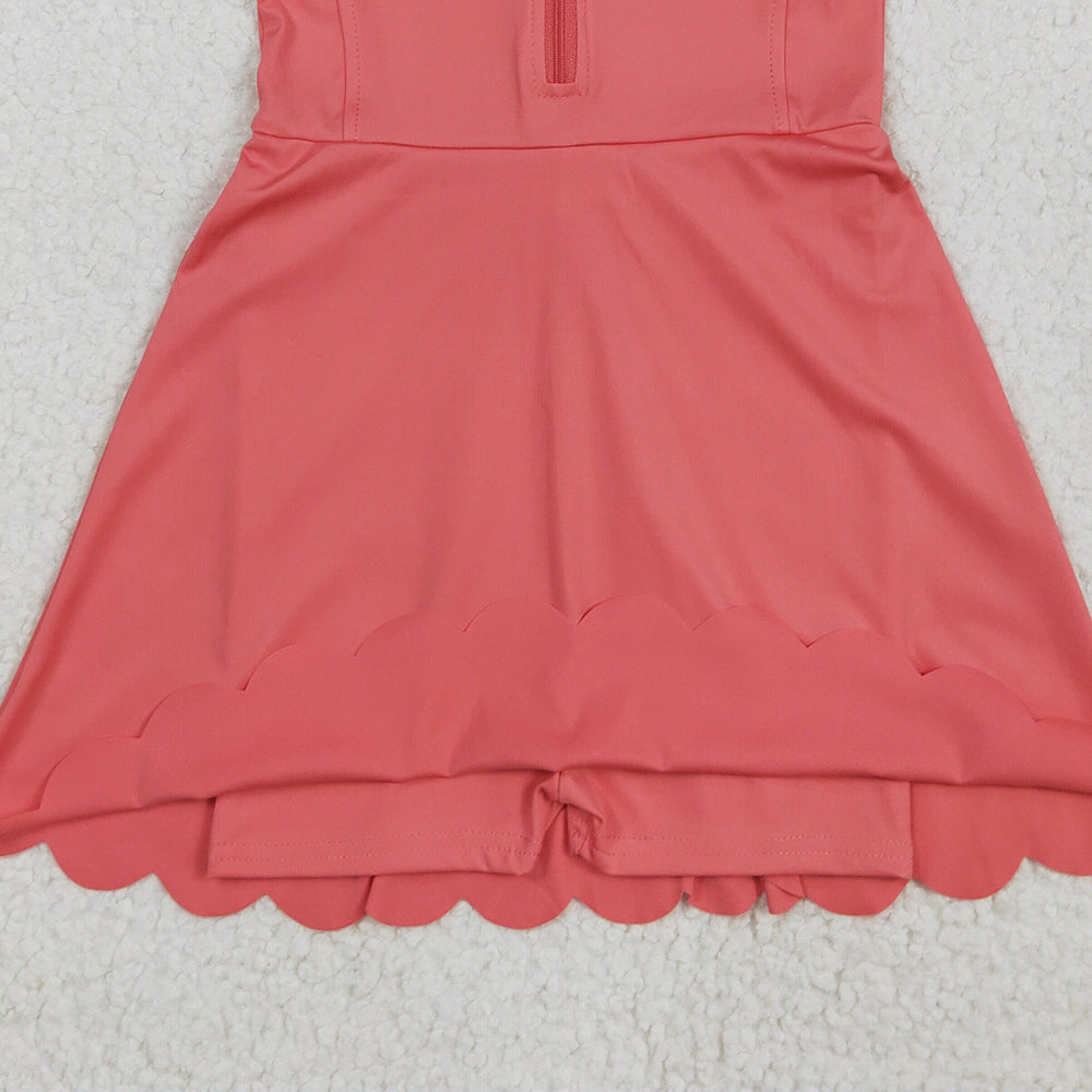 7.14  GSD2091RTS NO MOQ Baby Girls Summer Yoga Dress Baby Girls Coral Yoga Zip Active Wear Skort Knee Length Dresses
