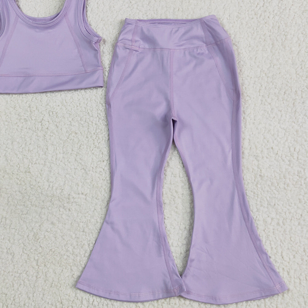 4.15 GSPO2006RTS NO MOQ Baby Girls Summer Yoga Outfits Lavender crop top floral pants kids girls yoga set