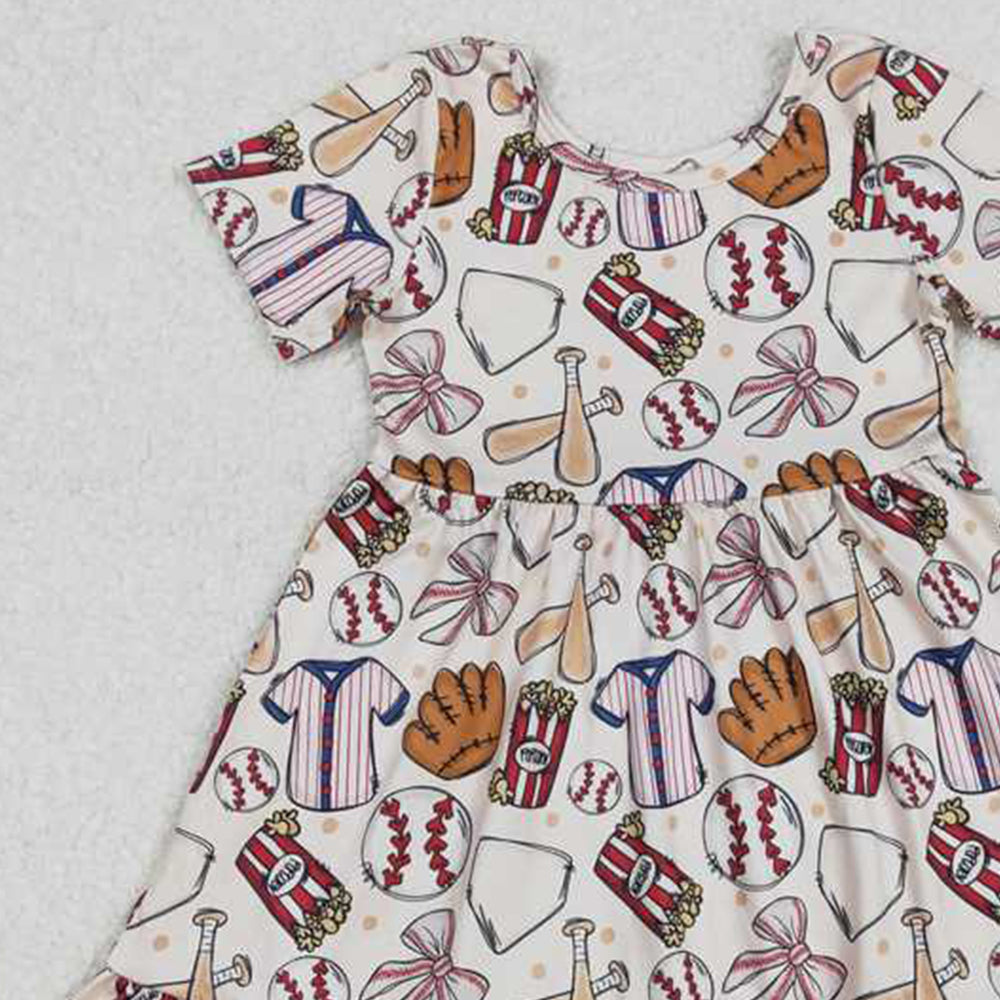 5.10 GSD1960 RTS NO MOQ Baby Girls Summer Dress Short sleeves baseball bow baby girls ruffle dresses