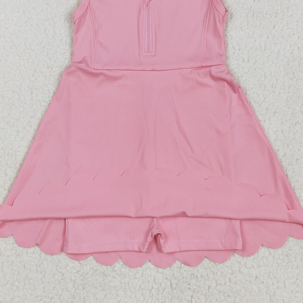 7.18  GSD2087 RTS NO MOQBaby Girls Summer Yoga Dress baby girl clothes yoga pink sleeveless skirts dress