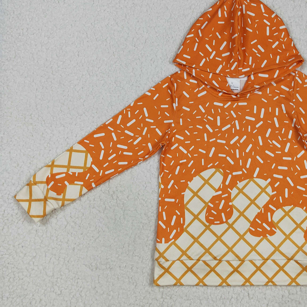 RTS NO MOQ （In stock）BT1274 Baby Boys Long Sleeve Tops Baby Boys Orange Sprinkles Drips Team Hoodies Tops