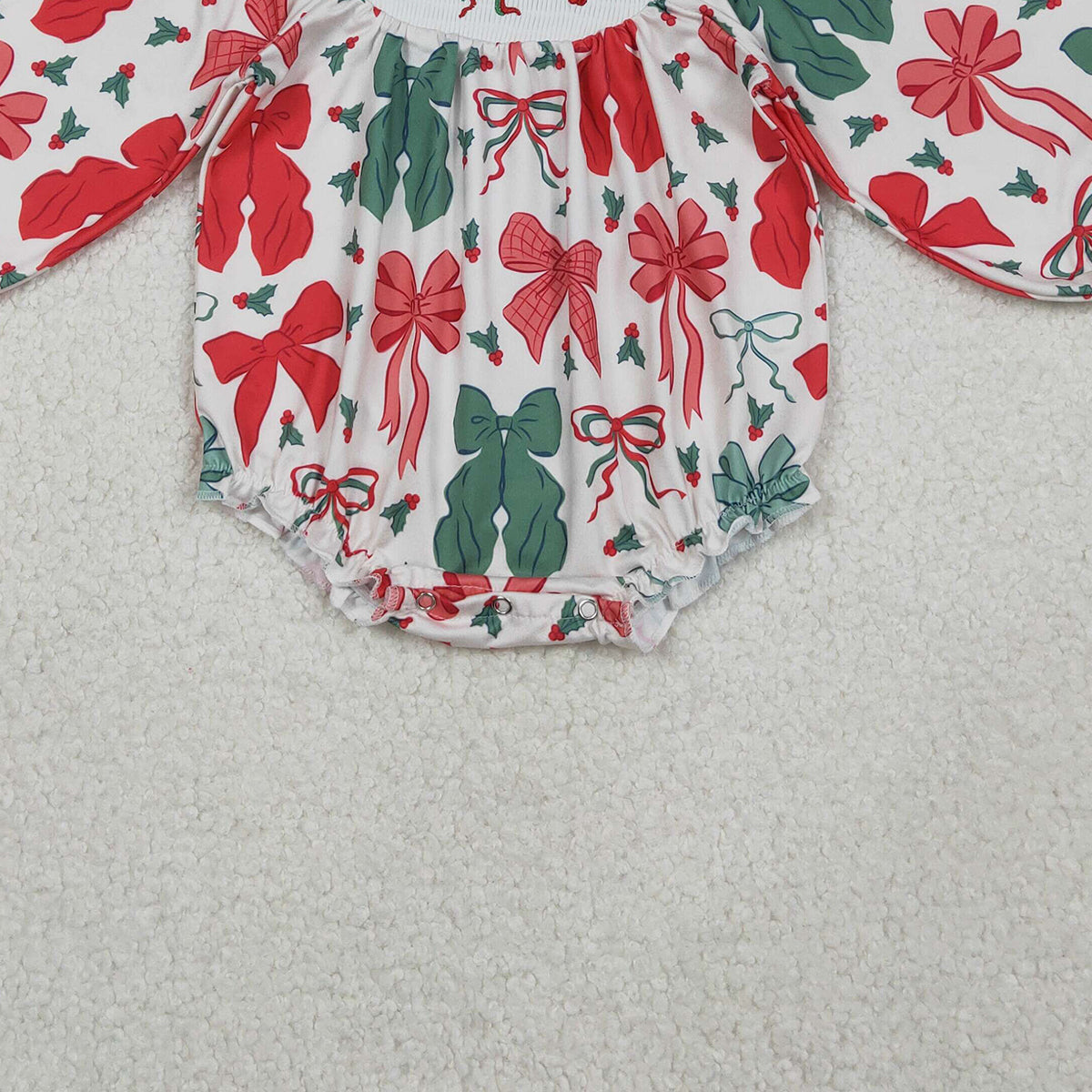 10.27 RTS NO MOQ （In stock）LR2217 Baby Girls Winter Rompers Smocked Baby Girls Bows Holly Bows Plaid Christmas Ruffle Rompers