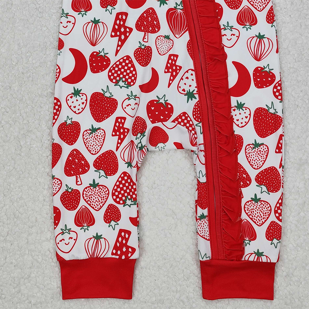 SR2500Strawberry Baby Girls Zipper Romper Short Sleeves Cute Infant Outfit Pink Onesie for Newborns And Toddlers