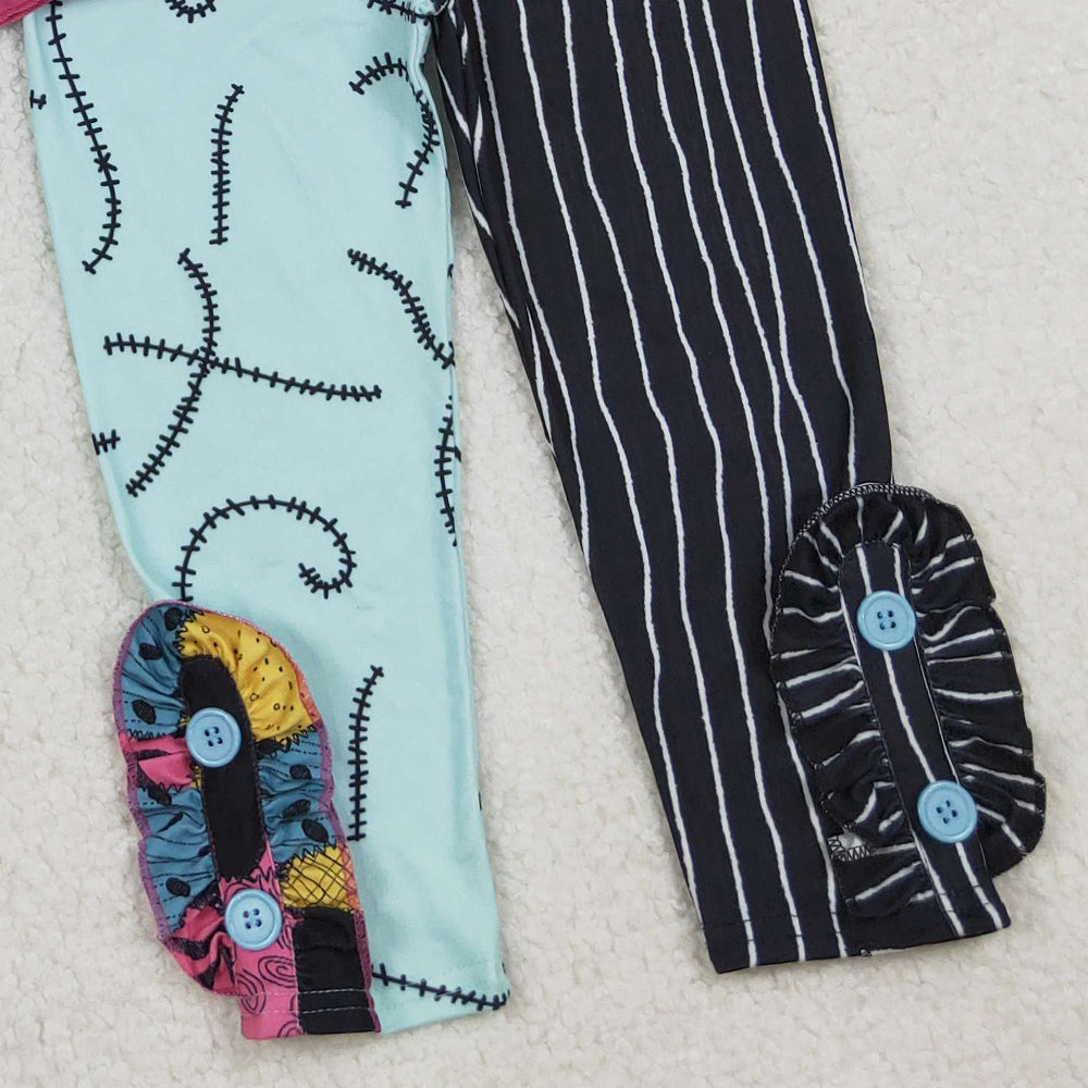 RTS NO MOQ （In stock）GSPO2056 Baby Girl Autumn Outfits Cartoon Ghost Tunic Stripes Leggings Halloween Sets