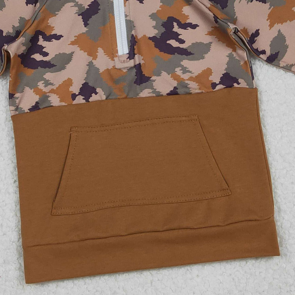 12.6 RTS NO MOQ （In stock）BT0912 Baby Boys Southern Brown Camo Pocket Zipper Hooded Top