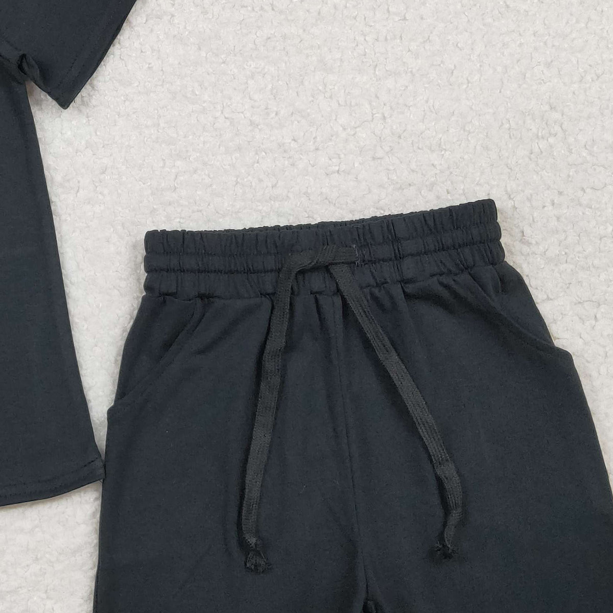 3.3 RTS NO MOQ （In stock）BSSO1889 Children's Fashion Set Baby Boys Short Sleeve Black Shirts Top Pockets Shorts Clothes Sets