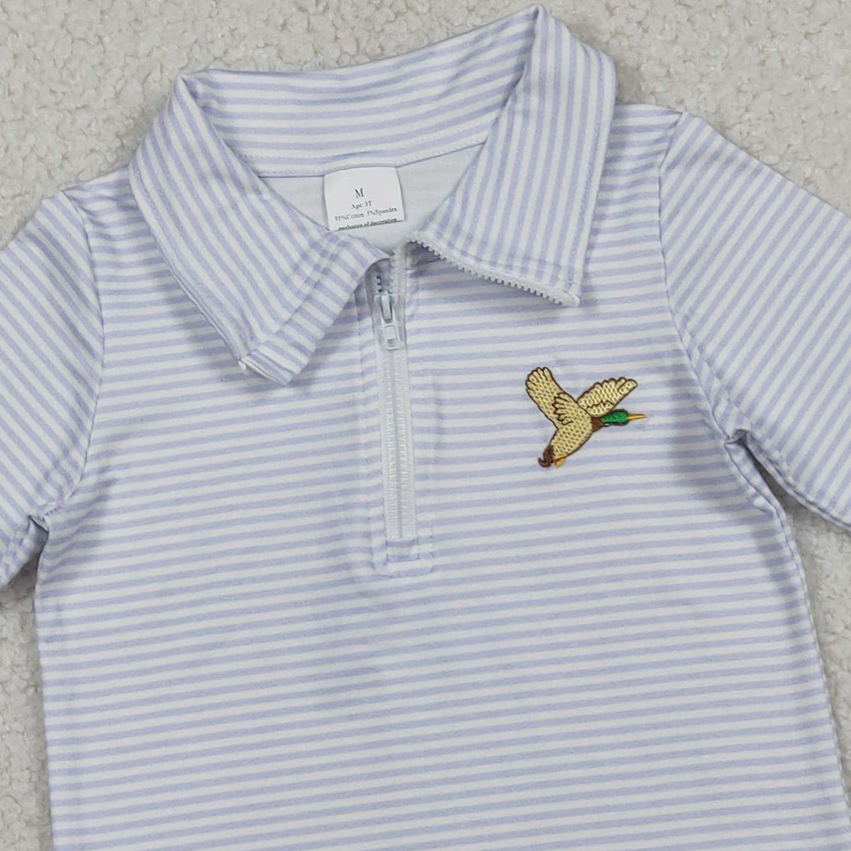 1.12 RTS NO MOQ （In stock）BT1638  Embroidery Ducks Baby Boys Grey Stripe Hunting Zip Pullovers Top