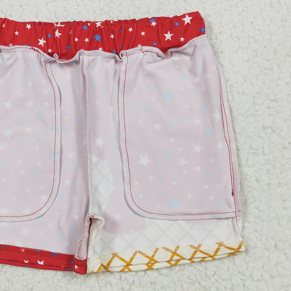 8.13  SS0612 RTS NO MOQ Baby Boys Summer Shorts Baby Boys Red Drip Stars Pockets Team Shorts Bottom