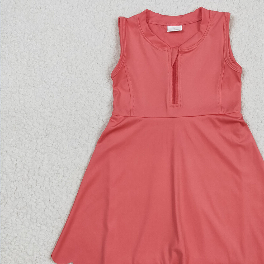 7.14  GSD2091RTS NO MOQ Baby Girls Summer Yoga Dress Baby Girls Coral Yoga Zip Active Wear Skort Knee Length Dresses