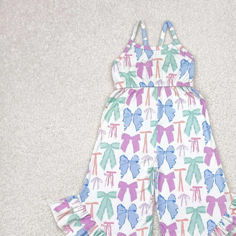 4.11 SR2847 RTS NO MOQ Baby Girls Summer Jumpsuits Baby Girls Strap Colorful Bows Ruffle Jumpsuits