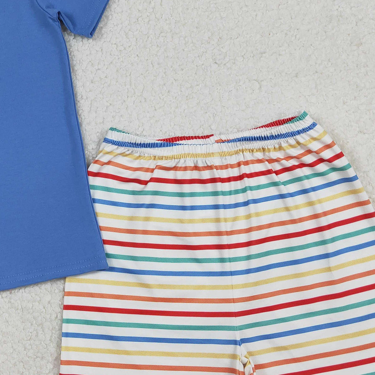 1.7 RTS NO MOQ （In stock）BSSO1754 Embroidery Boats Baby Boys Blue Shirt Top Stripe Shorts Clothes Set