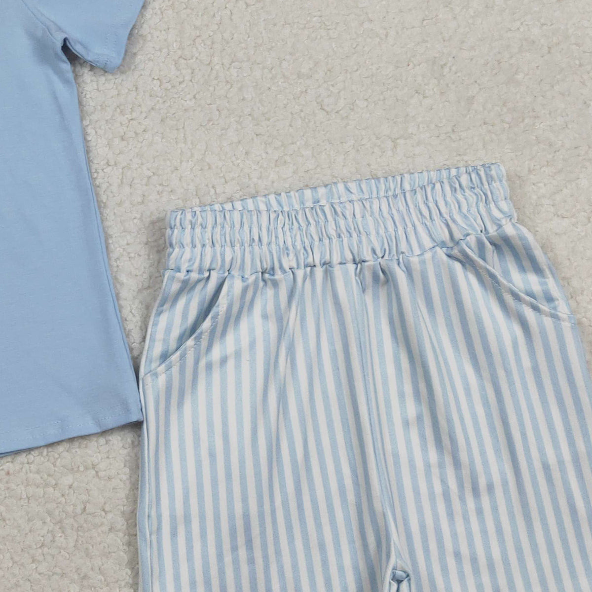 1.31 RTS NO MOQ （In stock）BSSO1560 Embroidery Rabbits Baby Boys Top Stripe Pockets Shorts Easter Clothes Sets