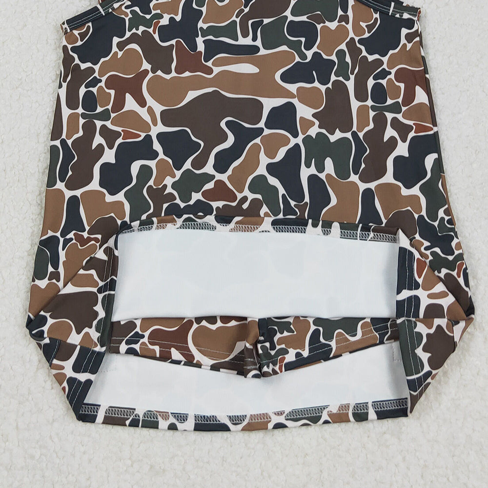 RTS NO MOQ （In stock）GSD2721 Baby Girls Yoga Dress Strap Dark Brown Camouflage Knee-Length Yoga Dress