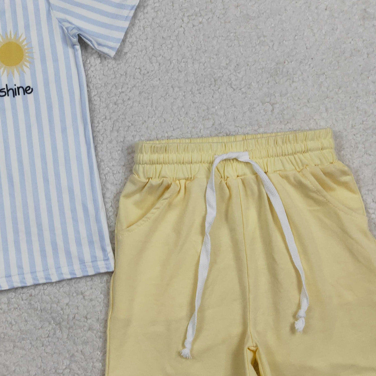 2.4 RTS NO MOQ （In stock）BSSO1734 Baby Boys Stripe You are My Sunshine Top Pockets Shorts Clothes Sets