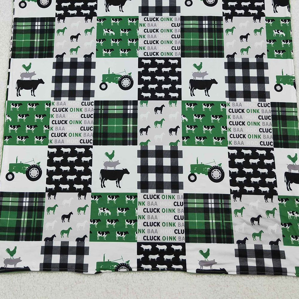 10.13 RTS NO MOQ （In stock）BL0056 Baby Kids Green Chicks Bows Farm Western blankets