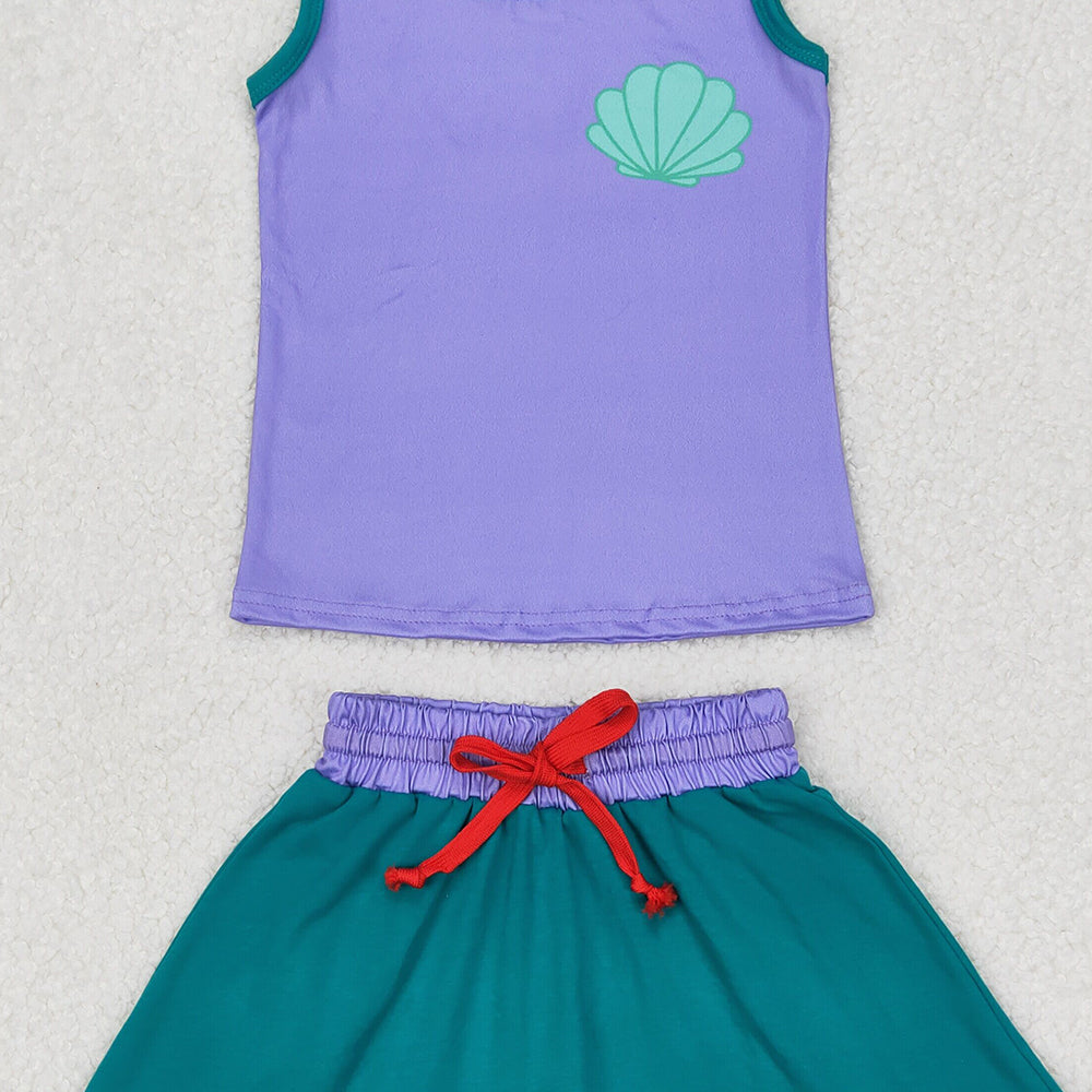 4.22 GSD2064  RTS NO MOQ Purple green sleeveless shell princess top skirt girls clothes